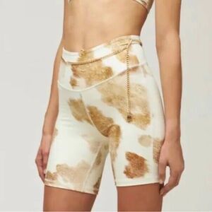 We Wore What Women's Chain Cowhide Bike Short Beige Brown Size S NWT